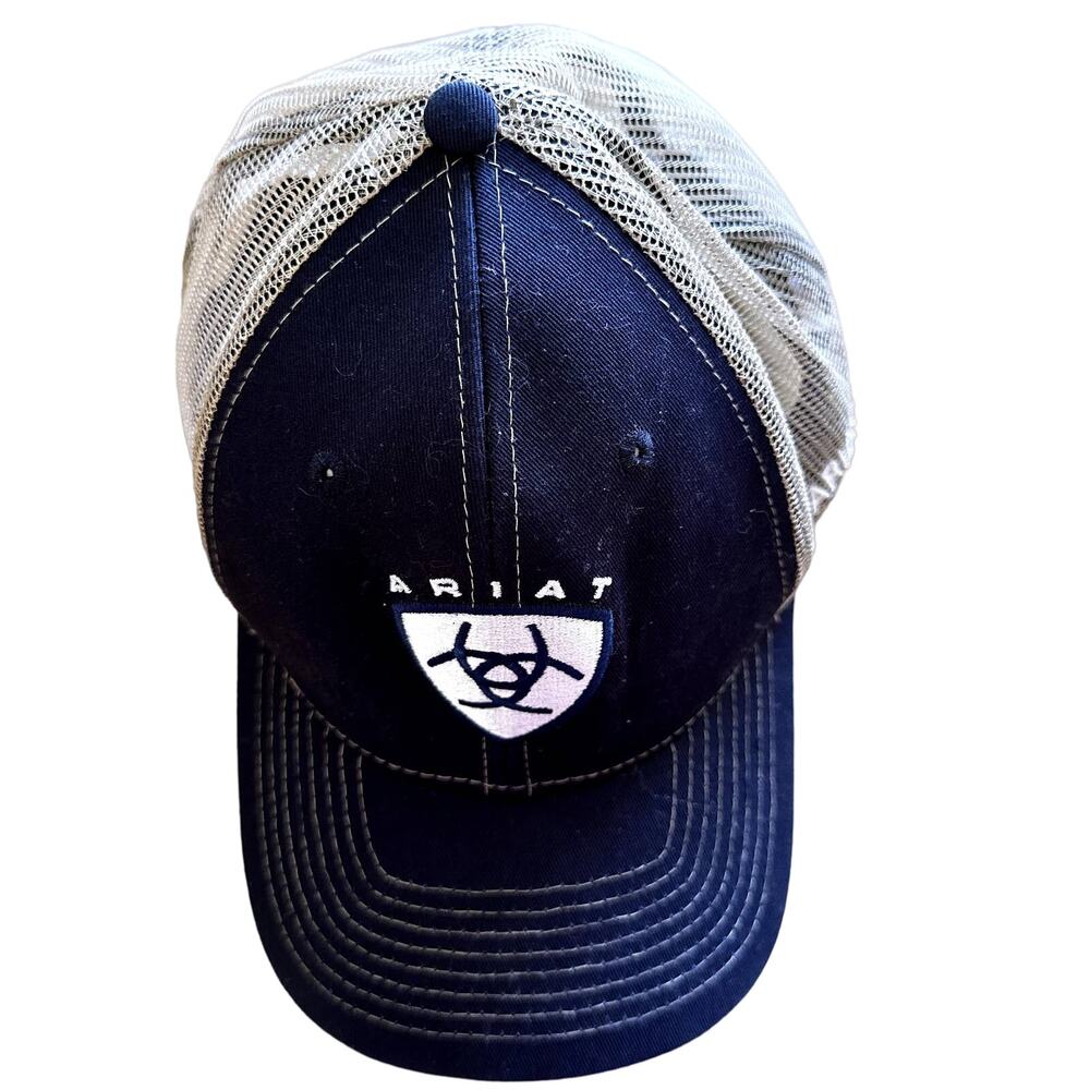Ariat Logo Patch Trucker Cap Snapback Mesh Adjustable Blue White One Size